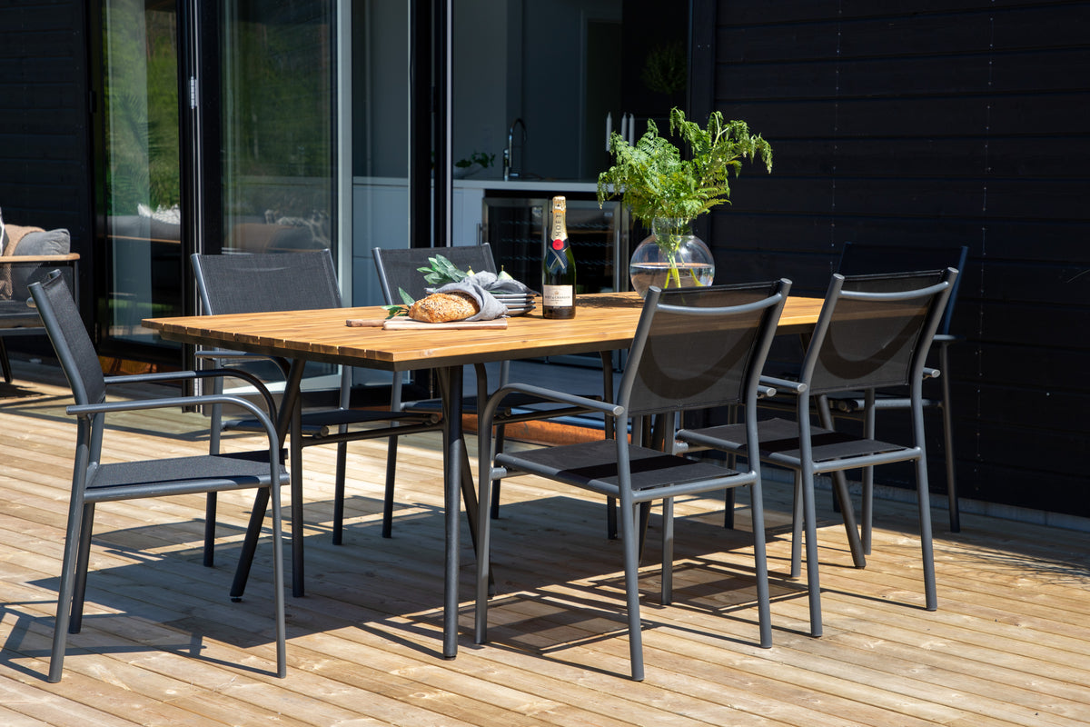 Chan spisebord 200cm + Santorini Armstol Venture Design Spisegruppe