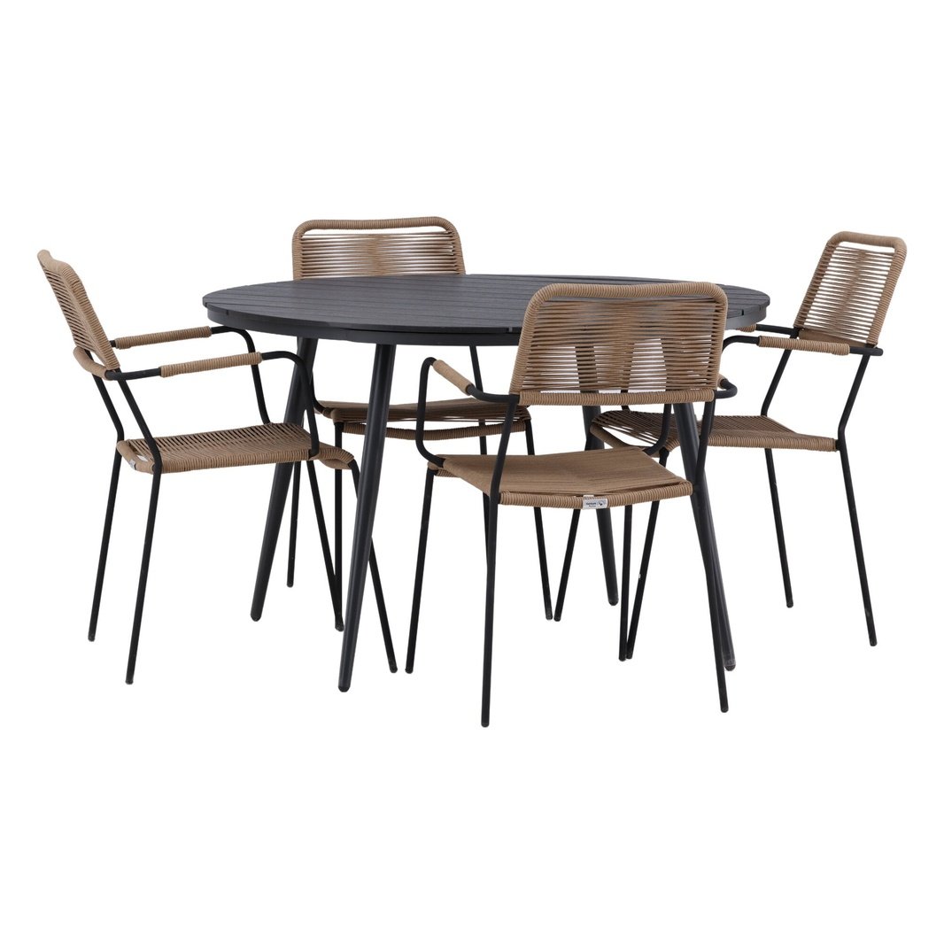 Pause Spisebord Rundt 120ø + Lindos Lenestol Venture Design Spisegruppe