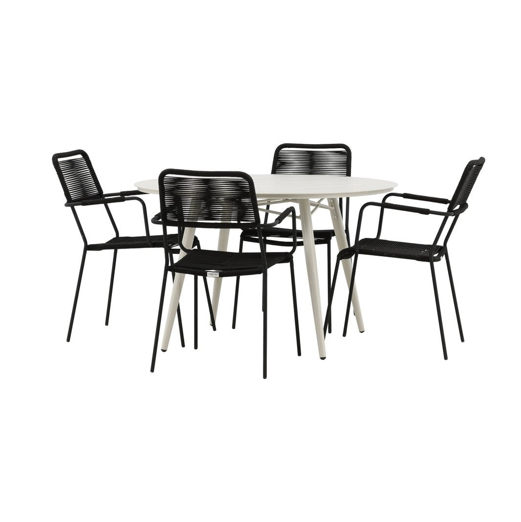 Lina Spisebord Rund 120 cm + Lindos Lenestol Venture Design Spisegruppe