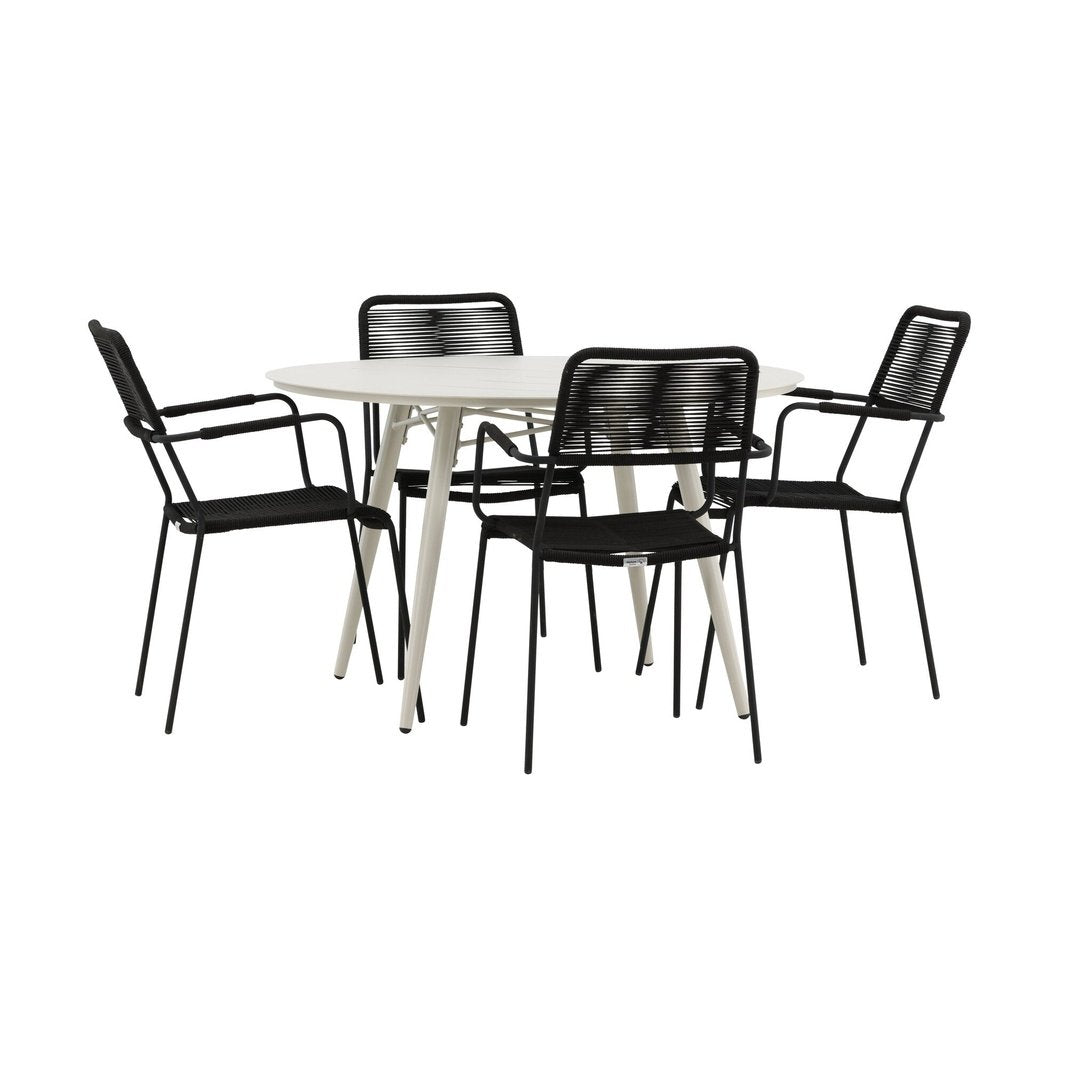 Lina Spisebord Rund 120 cm + Lindos Lenestol Venture Design Spisegruppe