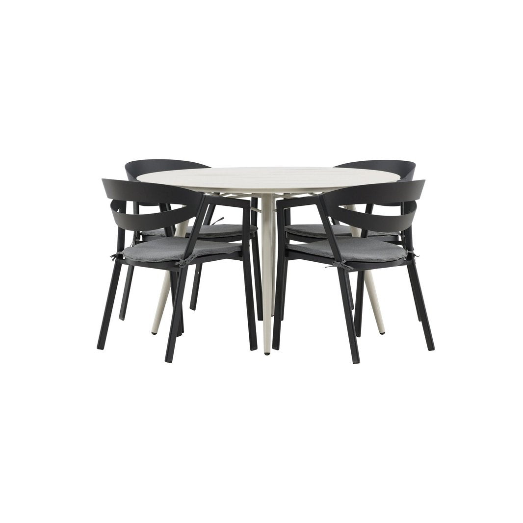 Lina Spisebord Rundt 120 cm + Spalte spisestoler inkl. Puter Venture Design Spisegruppe