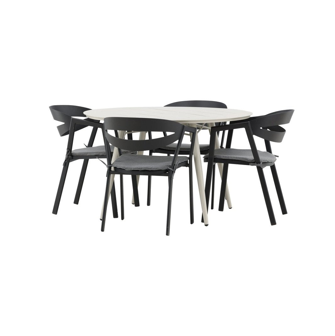 Lina Spisebord Rundt 120 cm + Spalte spisestoler inkl. Puter Venture Design Spisegruppe