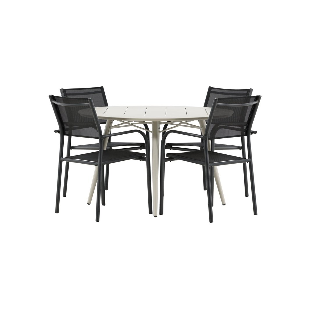 Lina Spisebord Rund 120 cm + Santorini Armstol Venture Design Spisegruppe