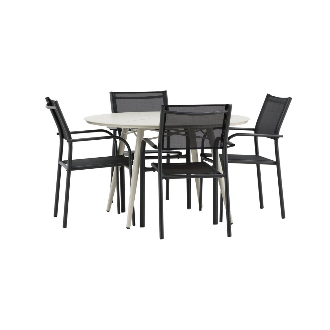 Lina Spisebord Rund 120 cm + Santorini Armstol Venture Design Spisegruppe
