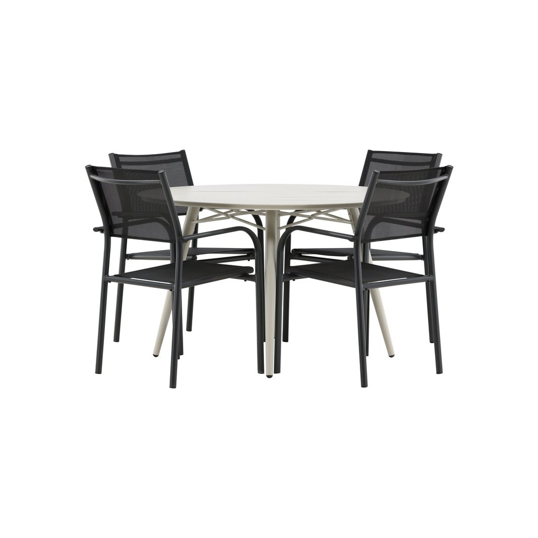 Lina Spisebord Rund 120 cm + Santorini Armstol Venture Design Spisegruppe