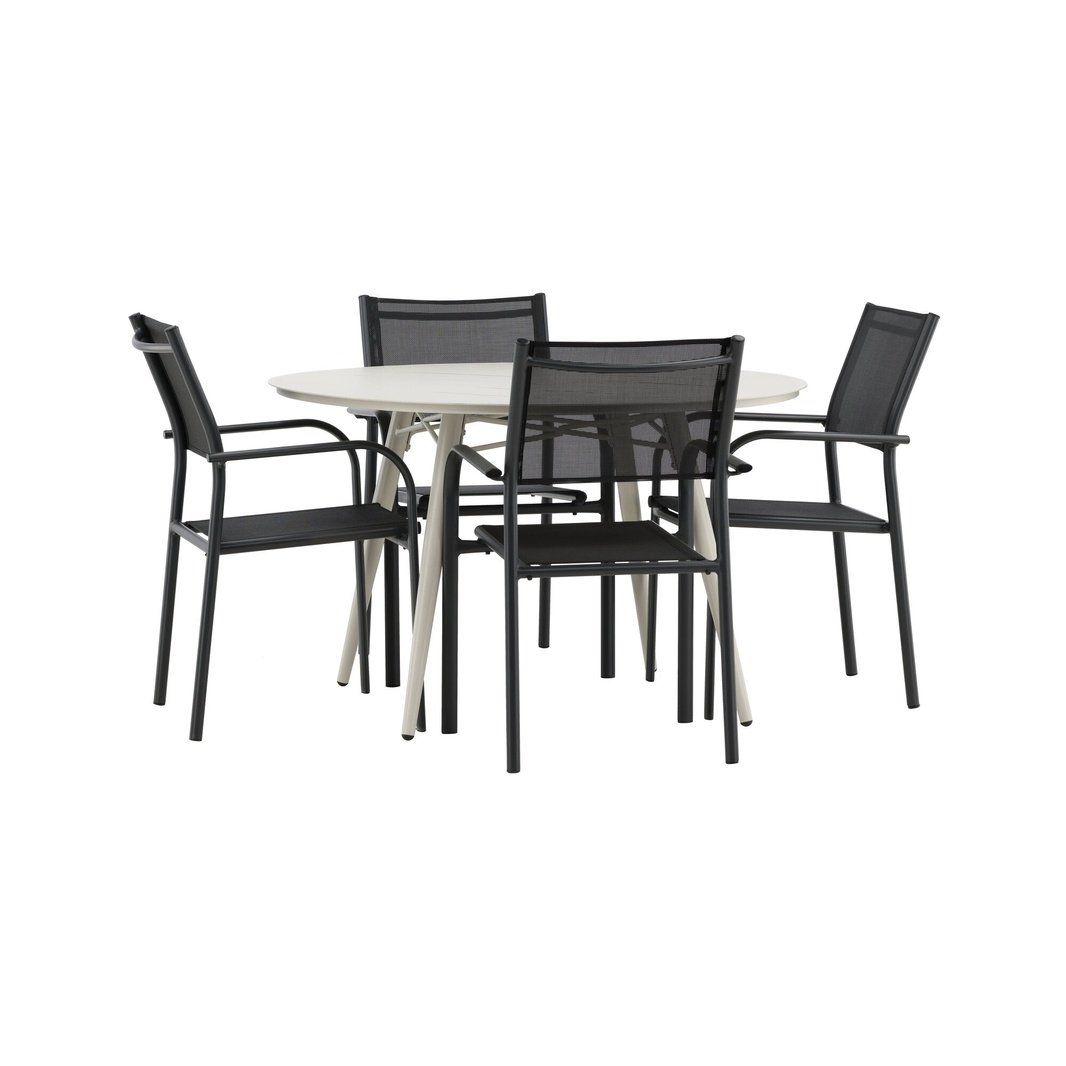 Lina Spisebord Rund 120 cm + Santorini Armstol Venture Design Spisegruppe