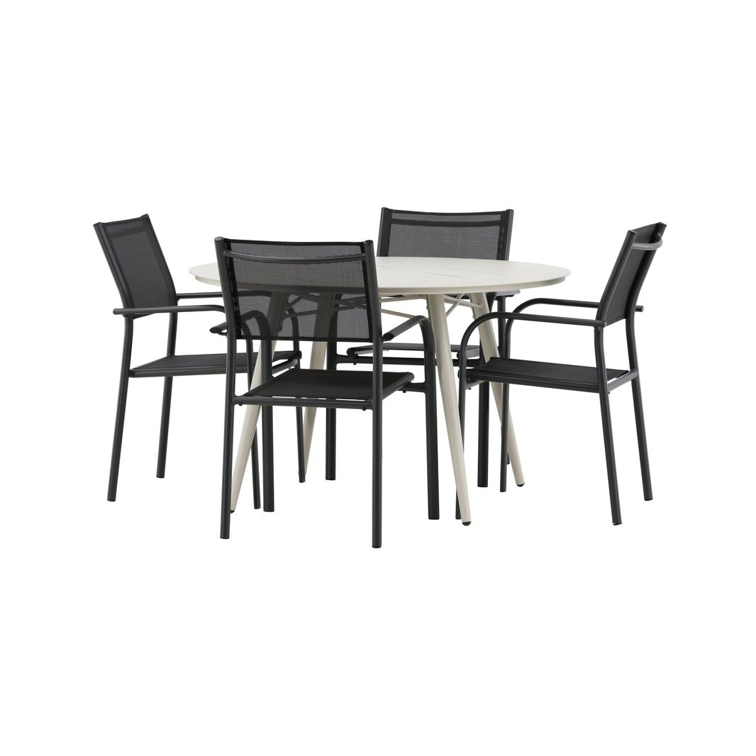 Lina Spisebord Rund 120 cm + Santorini Armstol Venture Design Spisegruppe