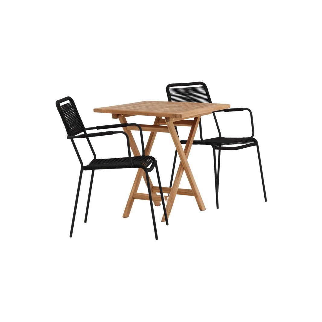Kenya foldbart bord 70*70cm + Lindos Armstol Venture Design Spisegruppe