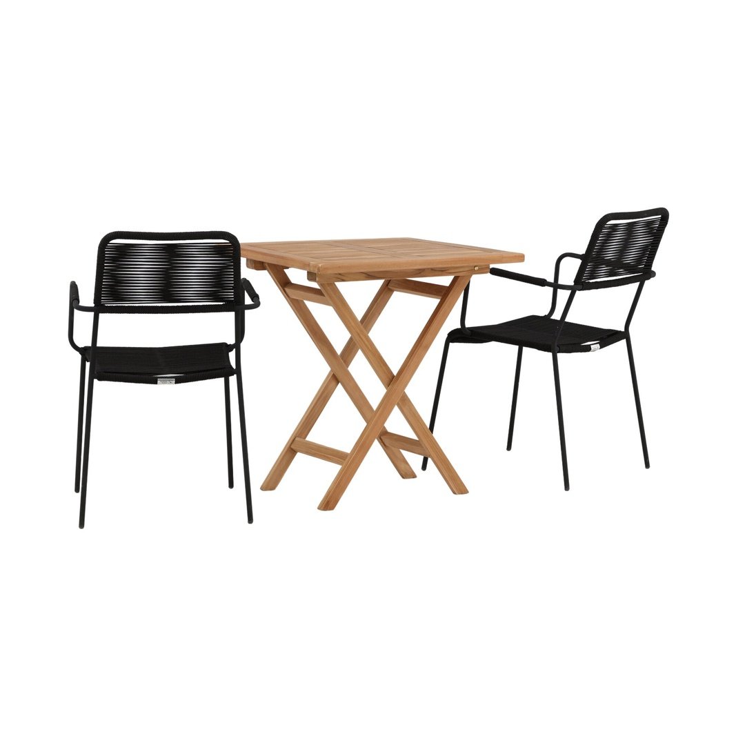 Kenya foldbart bord 70*70cm + Lindos Armstol Venture Design Spisegruppe