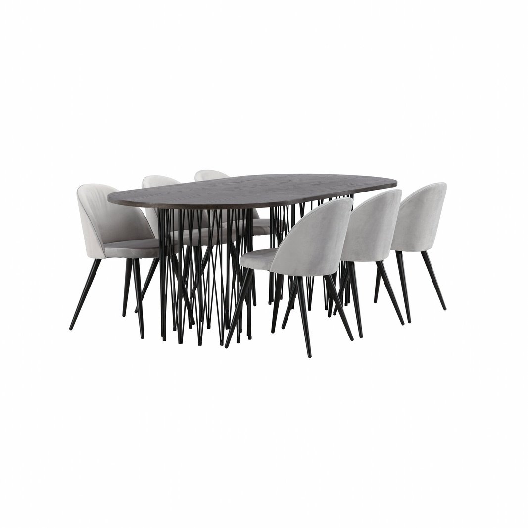 Stone oval spisebord + Velvet spisestoler Venture Design Spisegruppe