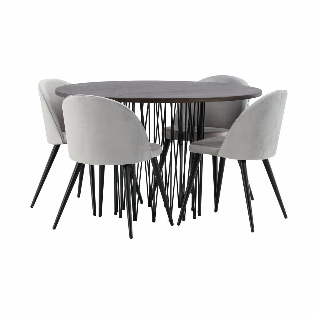 Stone rundt spisebord + Velvet spisestoler Venture Design Spisegruppe