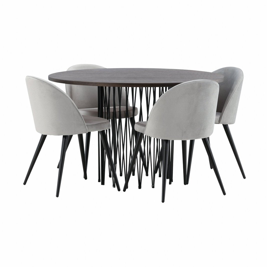 Stone rundt spisebord + Velvet spisestoler Venture Design Spisegruppe
