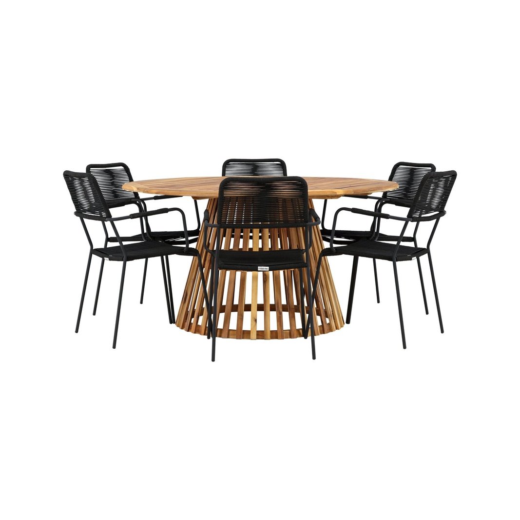 Tucumán spisebord Akasia ø120 + Lindos lenestol Venture Design Spisegruppe