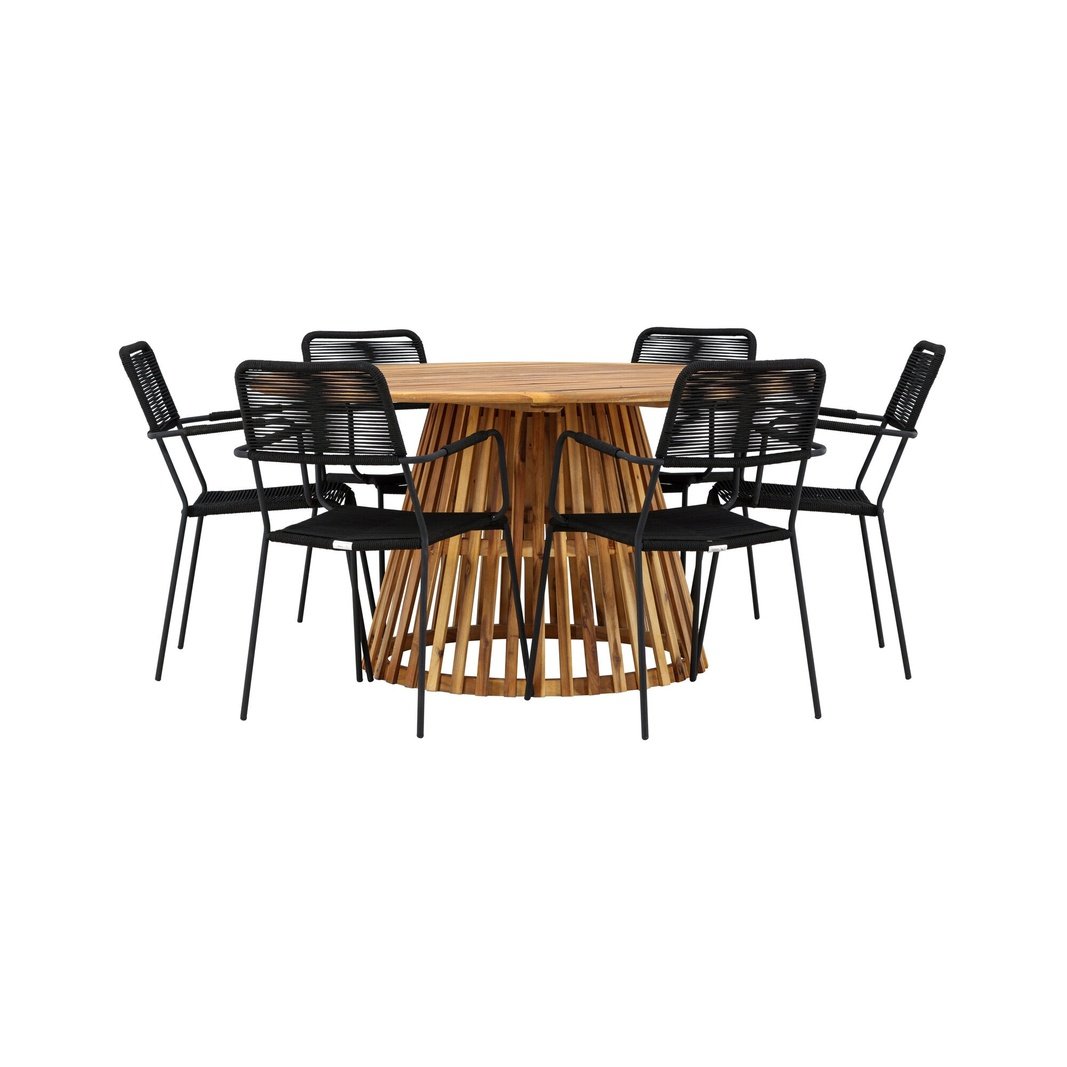 Tucumán spisebord Akasia ø120 + Lindos lenestol Venture Design Spisegruppe