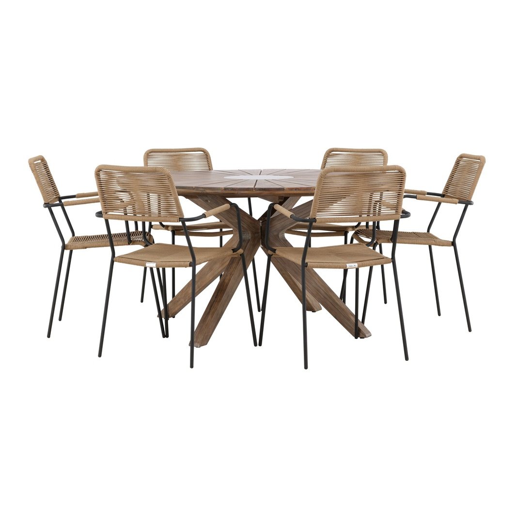 Rosario spisebord- Ø140 + Lindos Lenestol Venture Design Spisegruppe