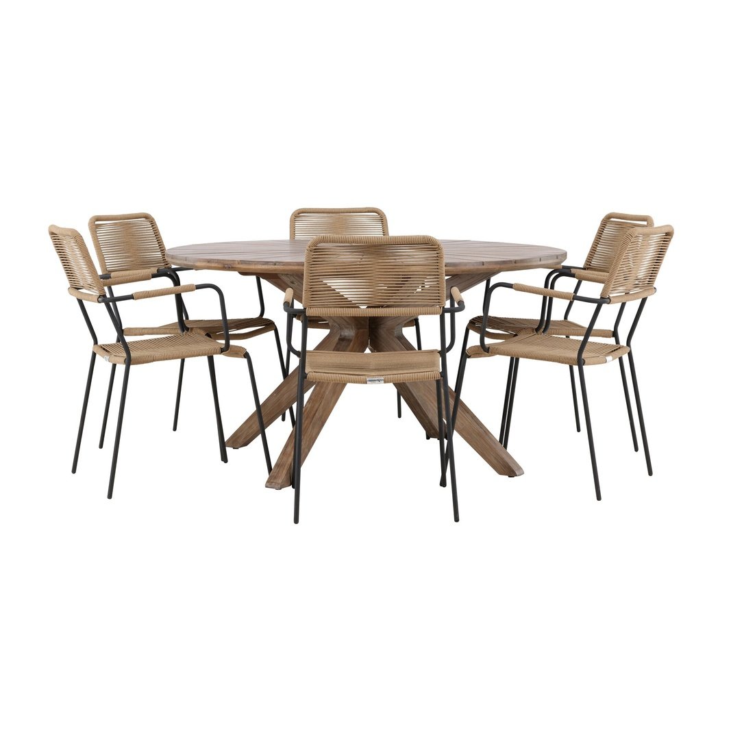 Rosario spisebord- Ø140 + Lindos Lenestol Venture Design Spisegruppe