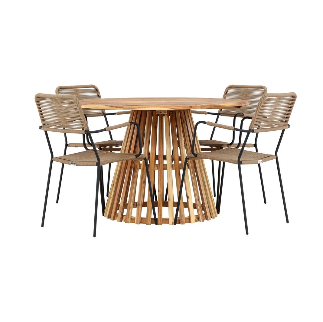 Lerret Spisebord Rundtø110**75 + Lindos Lenestol Venture Design Spisegruppe