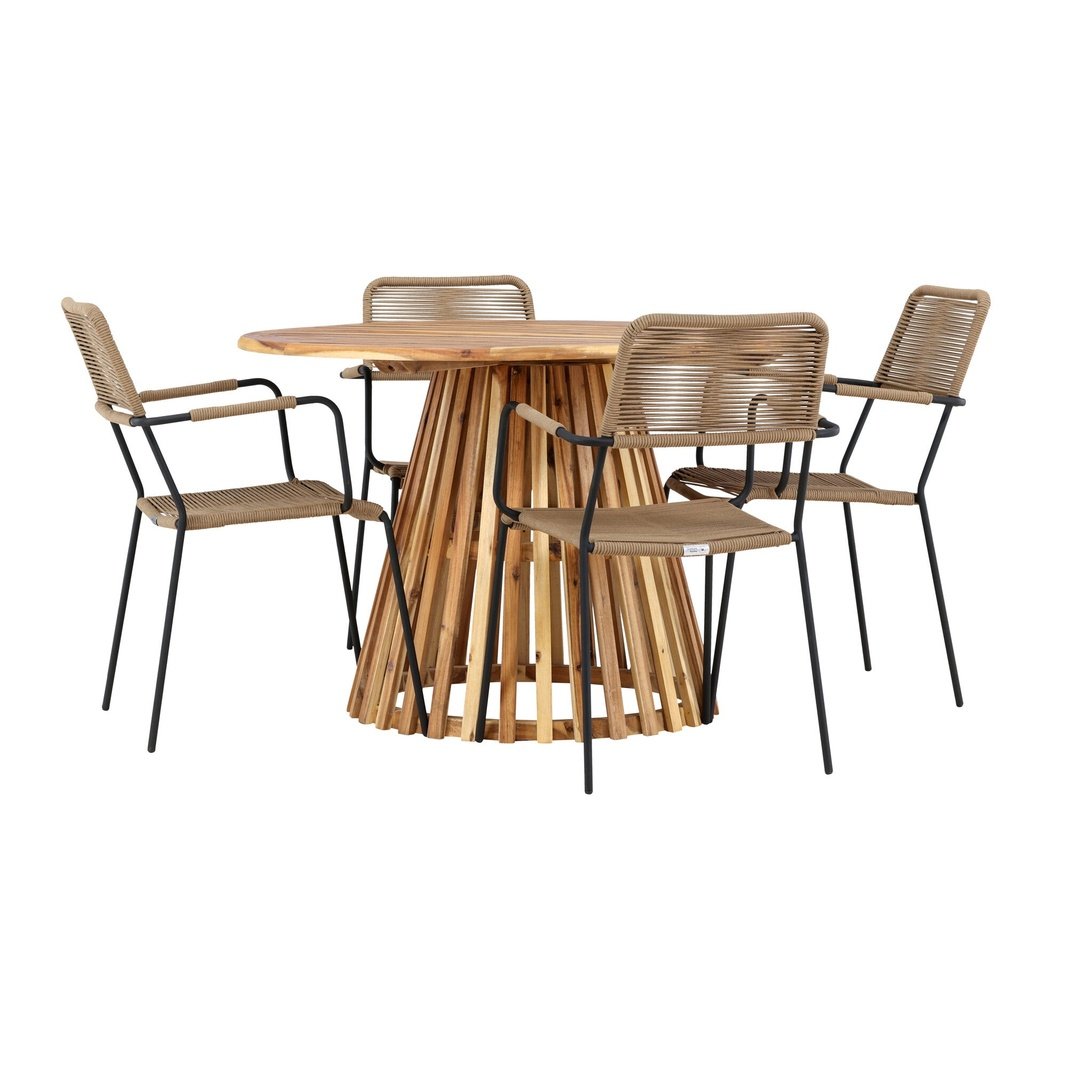 Lerret Spisebord Rundtø110**75 + Lindos Lenestol Venture Design Spisegruppe