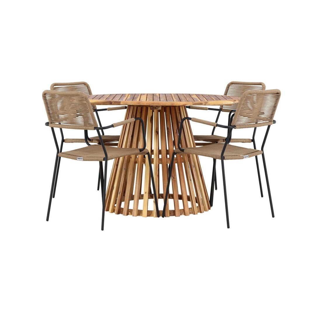 Lerret Spisebord Rundtø110**75 + Lindos Lenestol Venture Design Spisegruppe