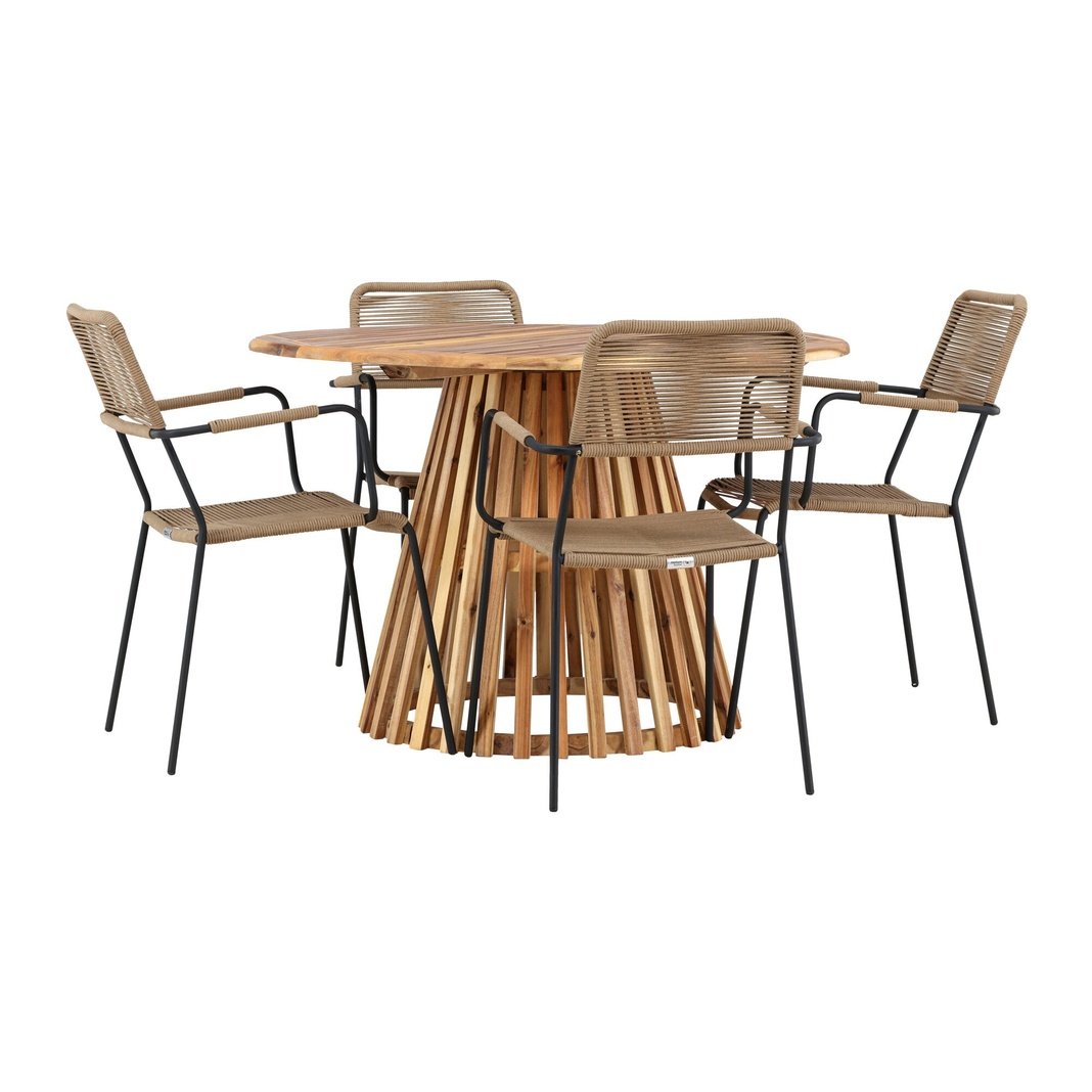 Lerret Spisebord Rundtø110**75 + Lindos Lenestol Venture Design Spisegruppe
