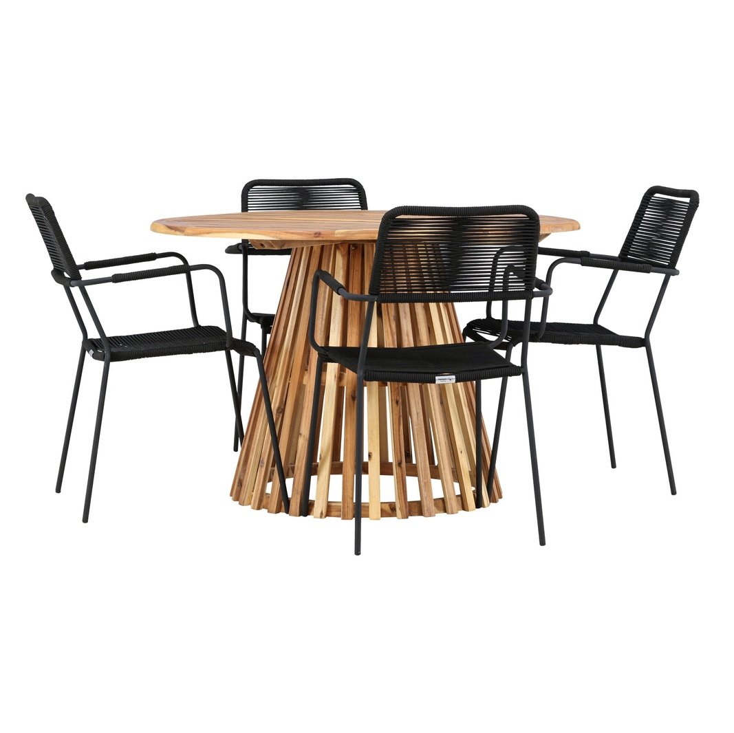 Lerret Spisebord Rundtø110**75 + Lindos Lenestol Venture Design Spisegruppe