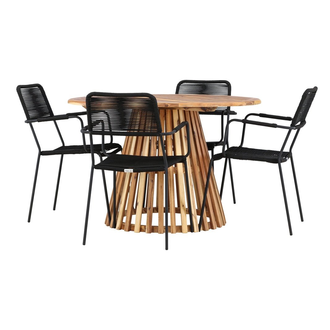 Lerret Spisebord Rundtø110**75 + Lindos Lenestol Venture Design Spisegruppe