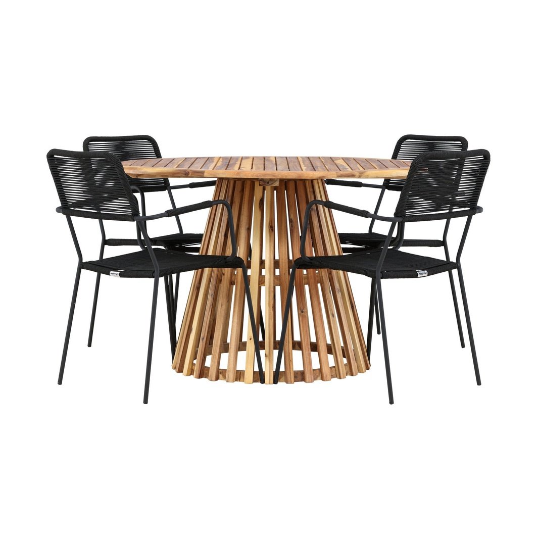 Lerret Spisebord Rundtø110**75 + Lindos Lenestol Venture Design Spisegruppe
