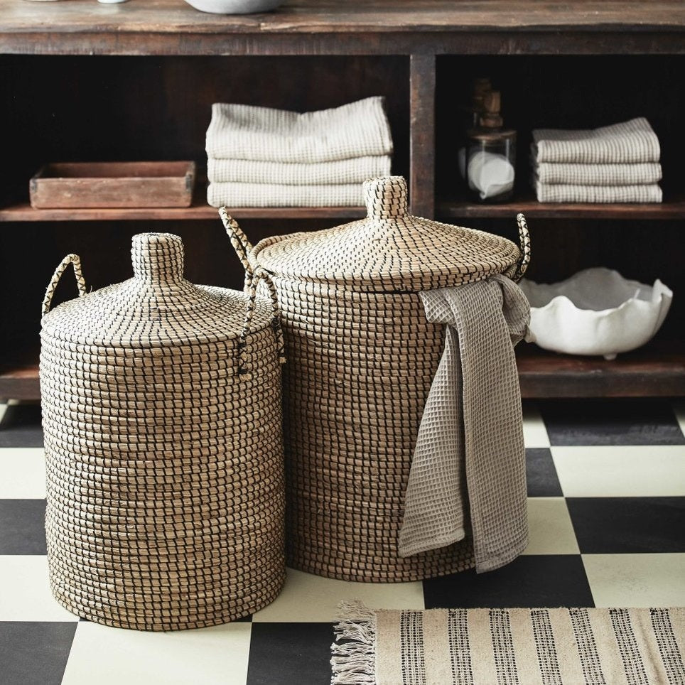 LAUDY vaskekurv i sjøgress med dekk - 2 stykker - natur Nordal STORAGE