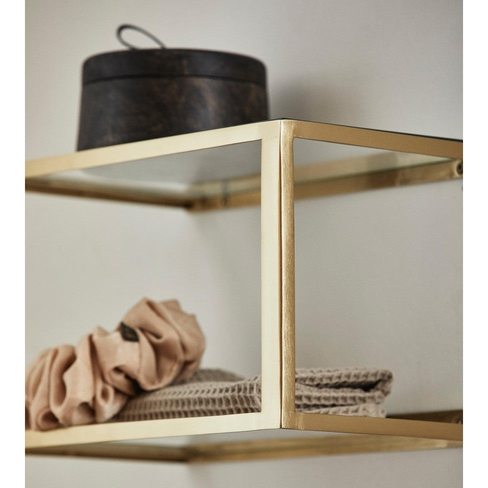 NERA-hylle/sengbord i metall med glass - 36x20 cm - gullfinish Nordal SHELVES