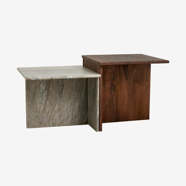 ODRA sidebord i mango og marmor - 2 stykker - H48/40 cm Nordal TABLES