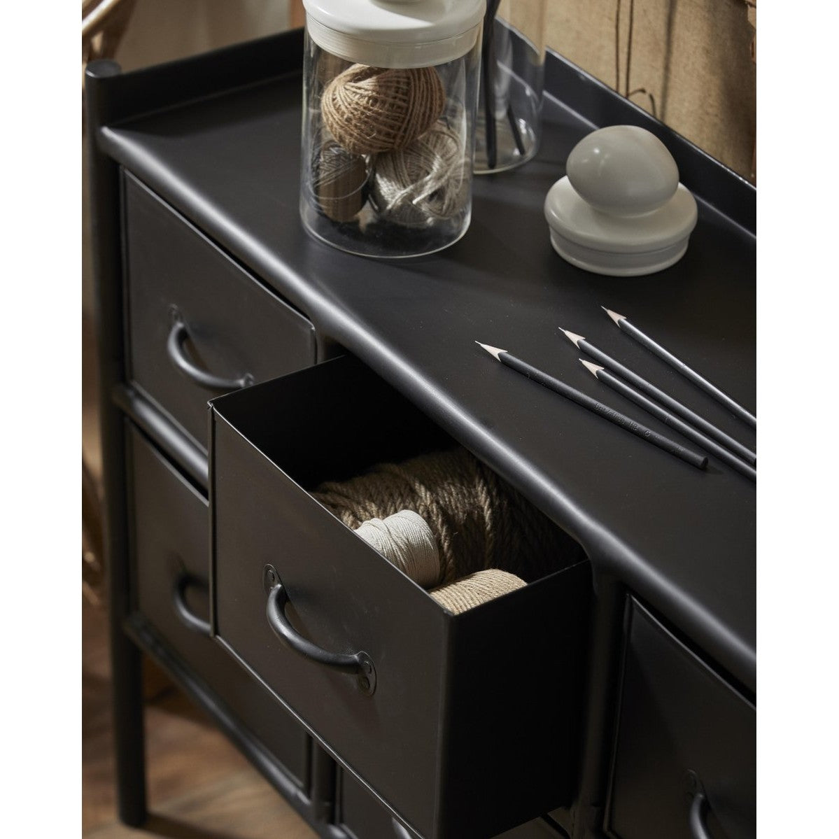 PORTLAND jernskål m/8 skuffer - 66x116 cm - sort Nordal CONSOLES