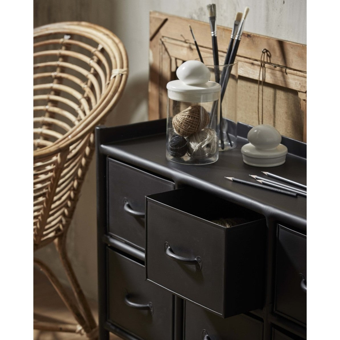 PORTLAND jernskål m/8 skuffer - 66x116 cm - sort Nordal CONSOLES