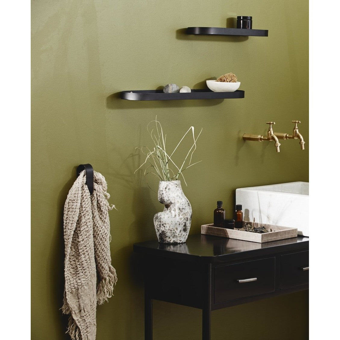 SOTRA hylle i rustfritt stål og glass - L60 cm - sort Nordal BATHROOM A