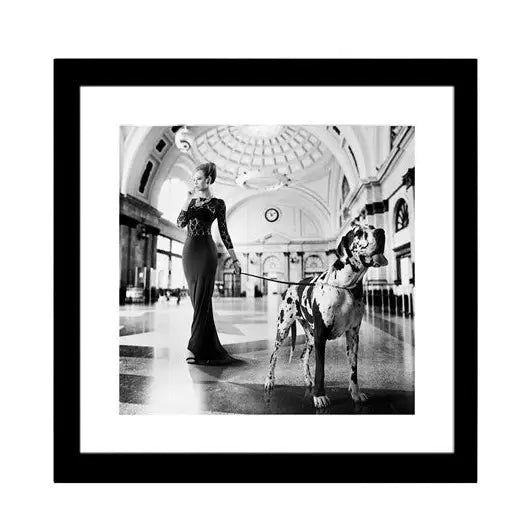 Glass picture w/frame Lady & Dog Homefactory Bilde