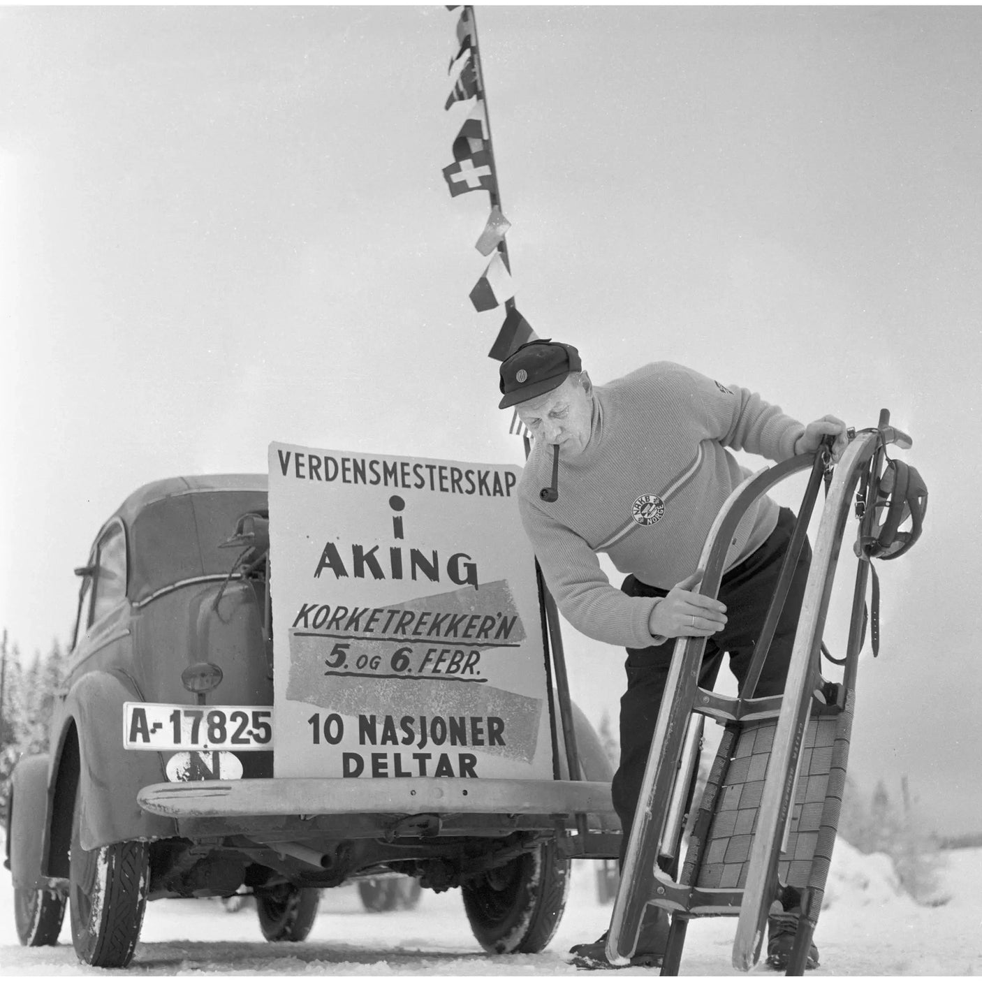 Glass picture Mann med kjelke Homefactory Bilde