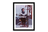 Glass picture w/frame woman takes ski chair lift 70cm x 90cm Homefactory 