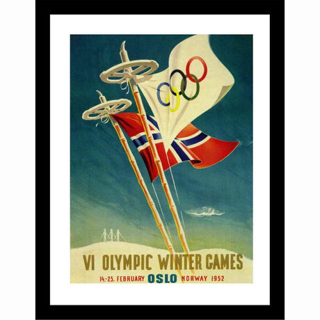 Glass picture w/frame Oslo 1952 Olympic Games 70cm x 90cm Homefactory 