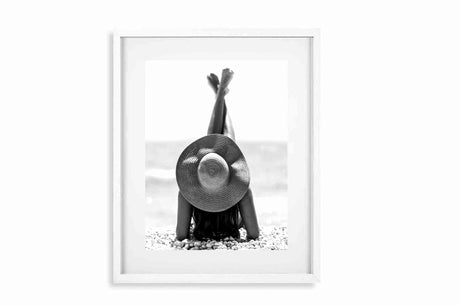 Glass Picture White smal Frame, Passepartout woman beach Homefactory 