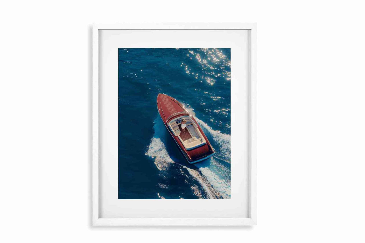 Glass Picture White smal Frame Passepartout Speedboat Homefactory 