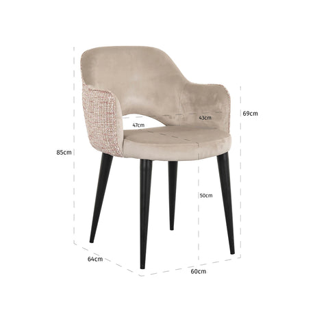 Spisestol Giovanna trendy rose / khaki fløyel Richmond Interiors Spisestol