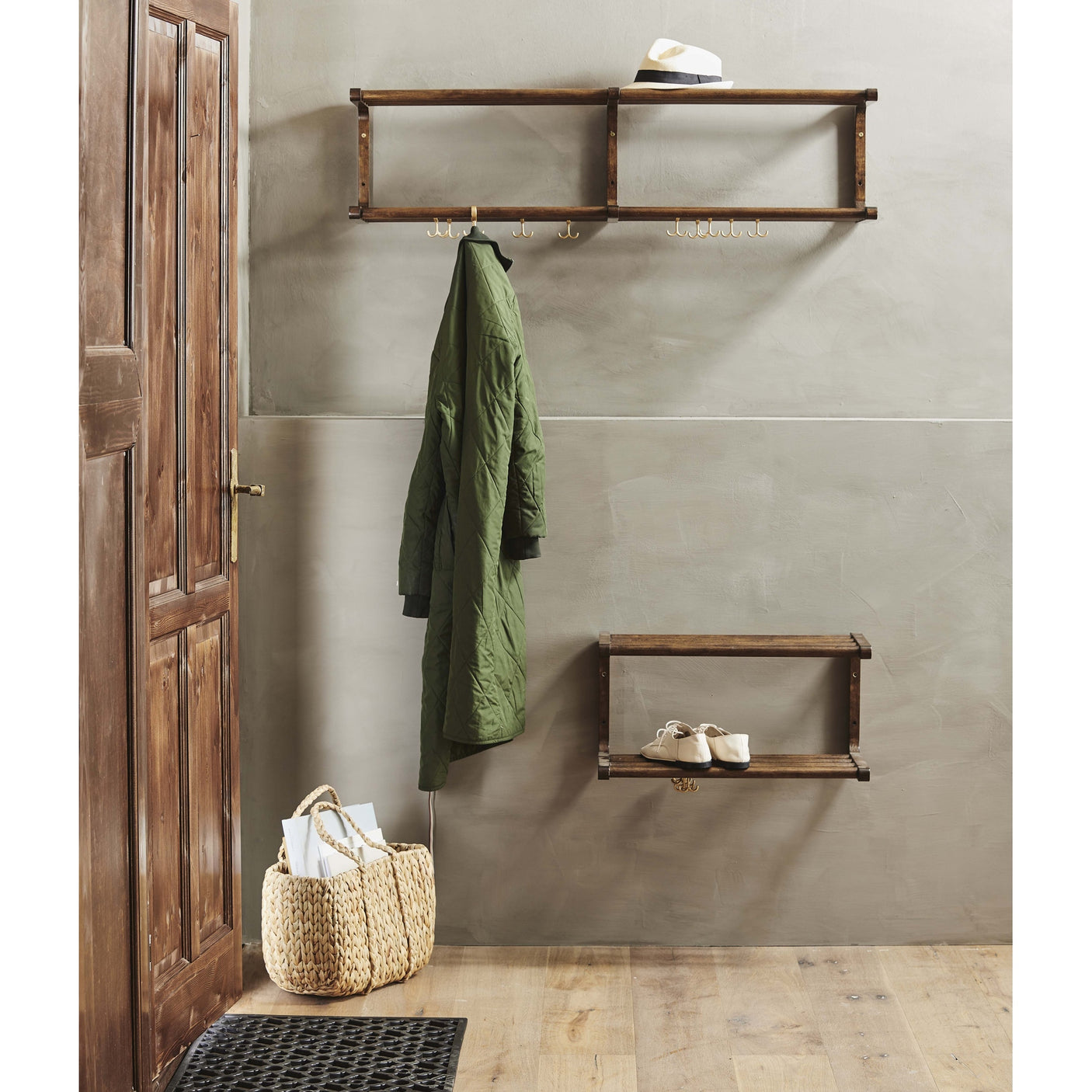 MAU trehylle med knaker / skohyll - L120 cm - natur Nordal SHELVES