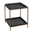 Sidebord brass frame 50cm x 50cm x 55cm Black Leather Homefactory 