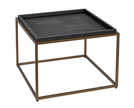 Sidebord bronze frame 60 x 60cm H43cm Black Leather Homefactory 