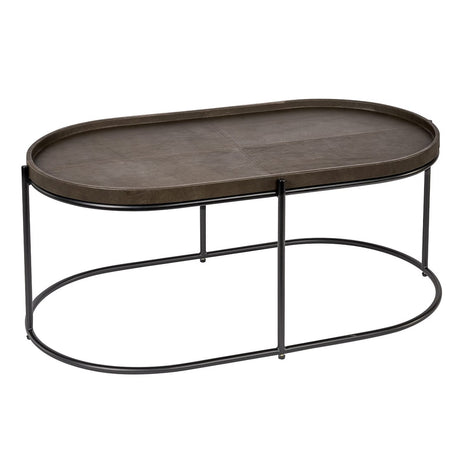Coffe table black frame 57cm x 103cm H43cm Brown leather Homefactory 