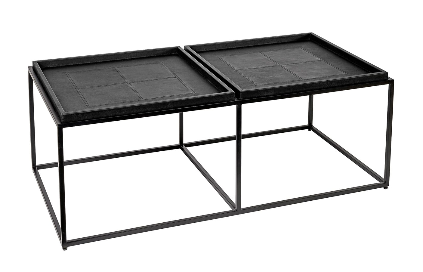 Coffe table black frame 60cm x 120cm H43cm Black leather Homefactory 