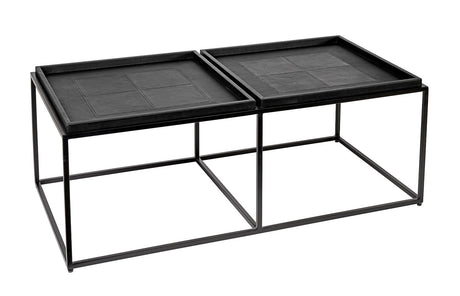 Coffe table black frame 60cm x 120cm H43cm Black leather Homefactory 