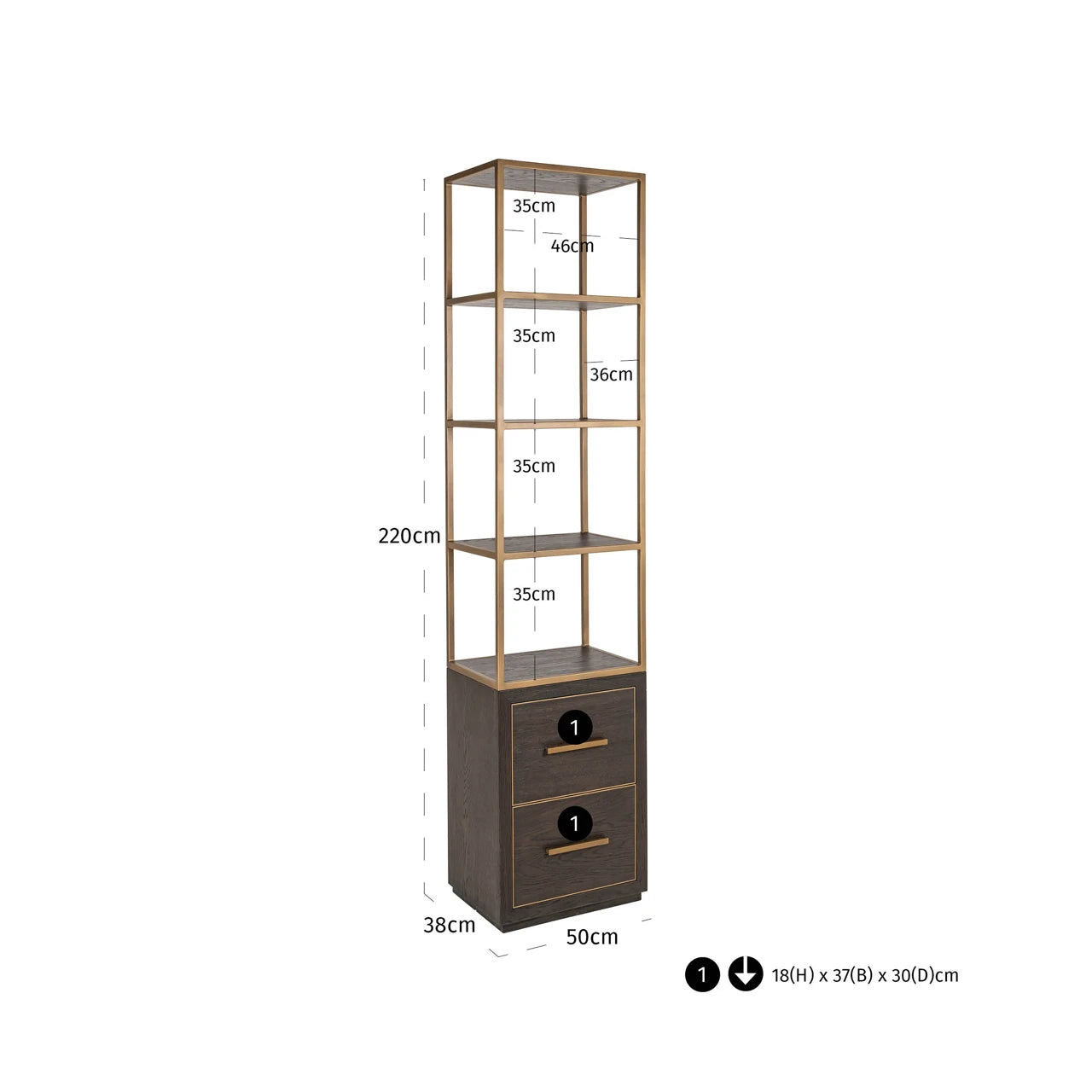 Utstillingsskap Carter brun lite 2 skuffer Richmond Interiors Vitrineskap
