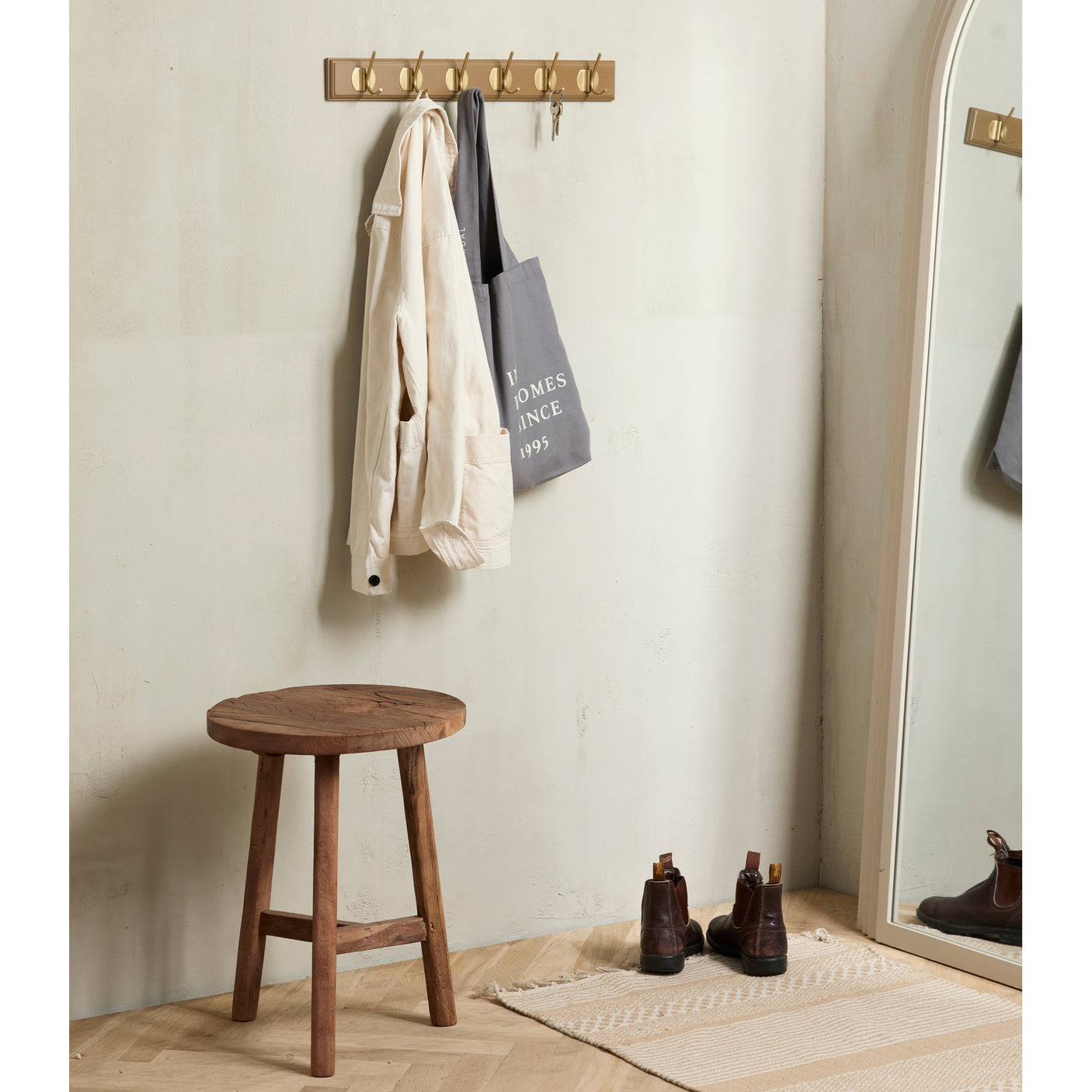 EDGY knagerække i tre med 6 brass knager - 60 cm - brun Nordal COAT RACKS