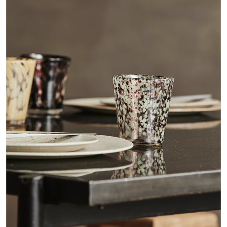 TEPIN drikkeglass med mønster - h10 cm - klart glass/brun/grønn Nordal GLASS/JUGS