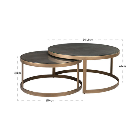 Salongbord Bloomville messing shagreen inkl. glassplater sett med 2 Richmond Interiors Sofabord